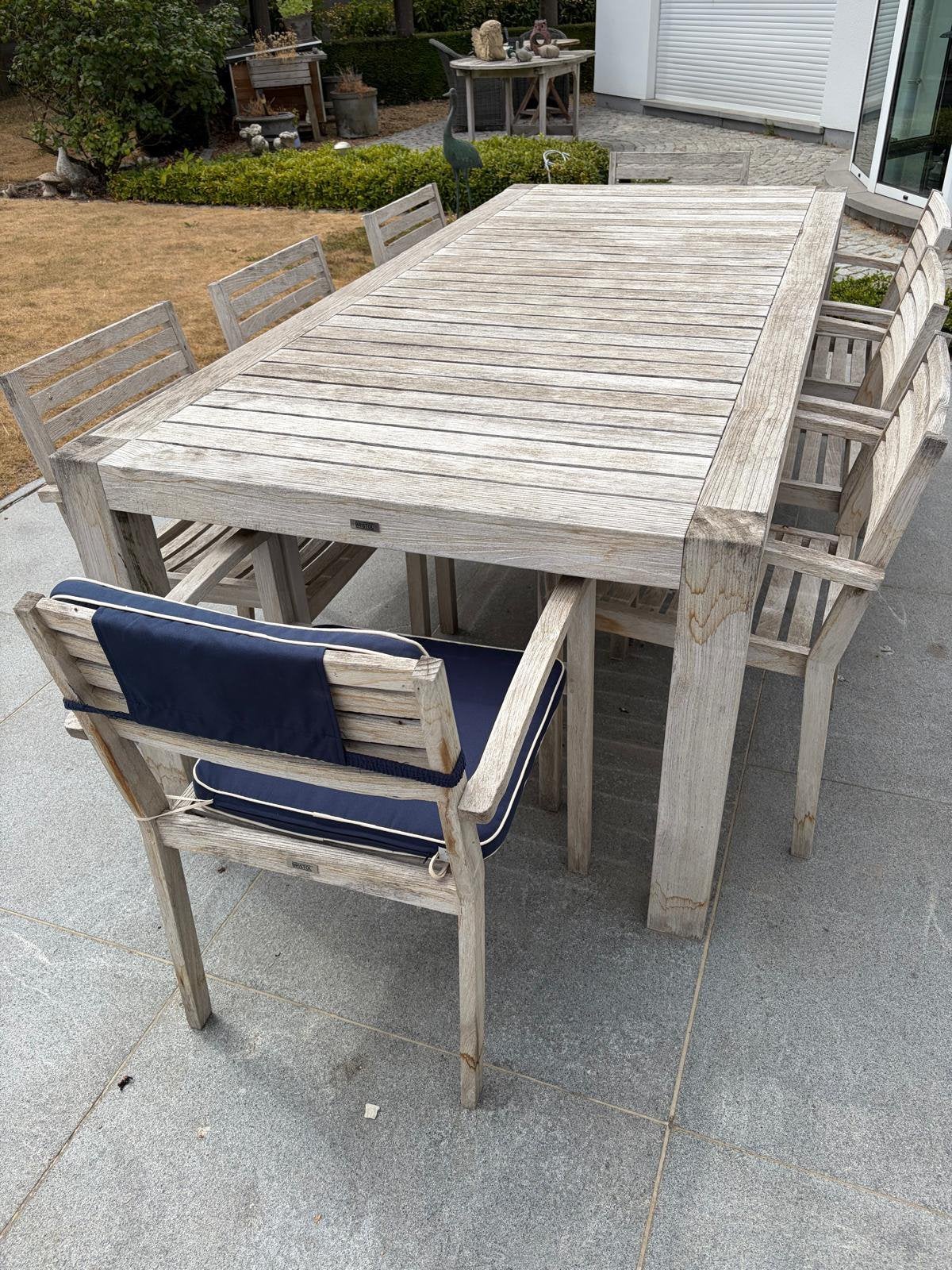 Tuinset Bristol in teak - tafel met 8 stoelen, Tuin en Terras, Ophalen, Zo goed als nieuw, Tuinset