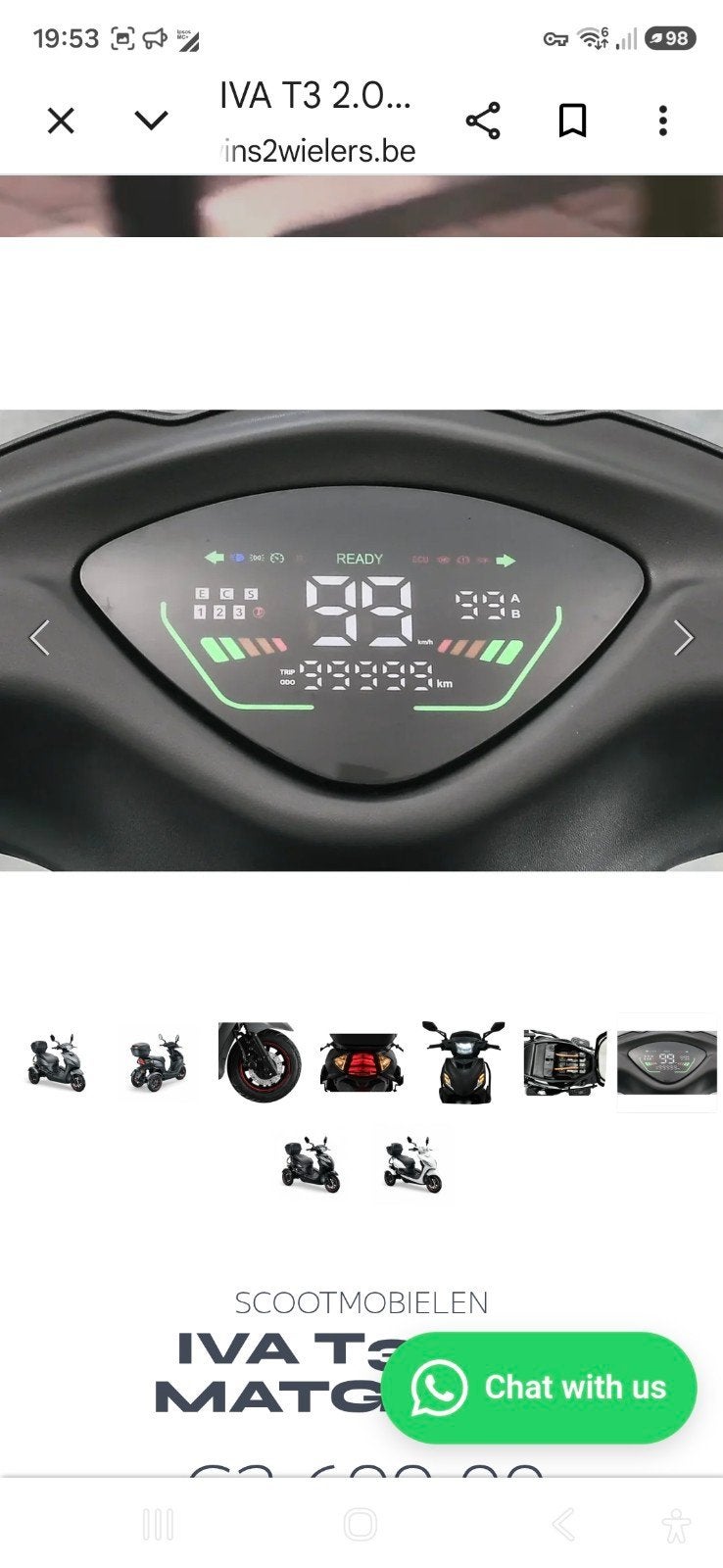IVA T3 2.0 3 wieler e-scooter wit.  25 km/h, Fietsen en Brommers, Ophalen, Zo goed als nieuw, Overige typen, Overige merken