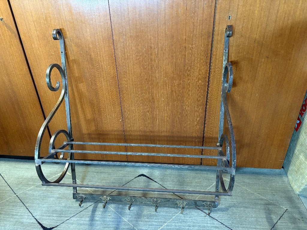 Vintage klerenhanger/hoedenrek ijzeren Smeedwerk, Ophalen, Zo goed als nieuw, Metaal, Wandkapstok