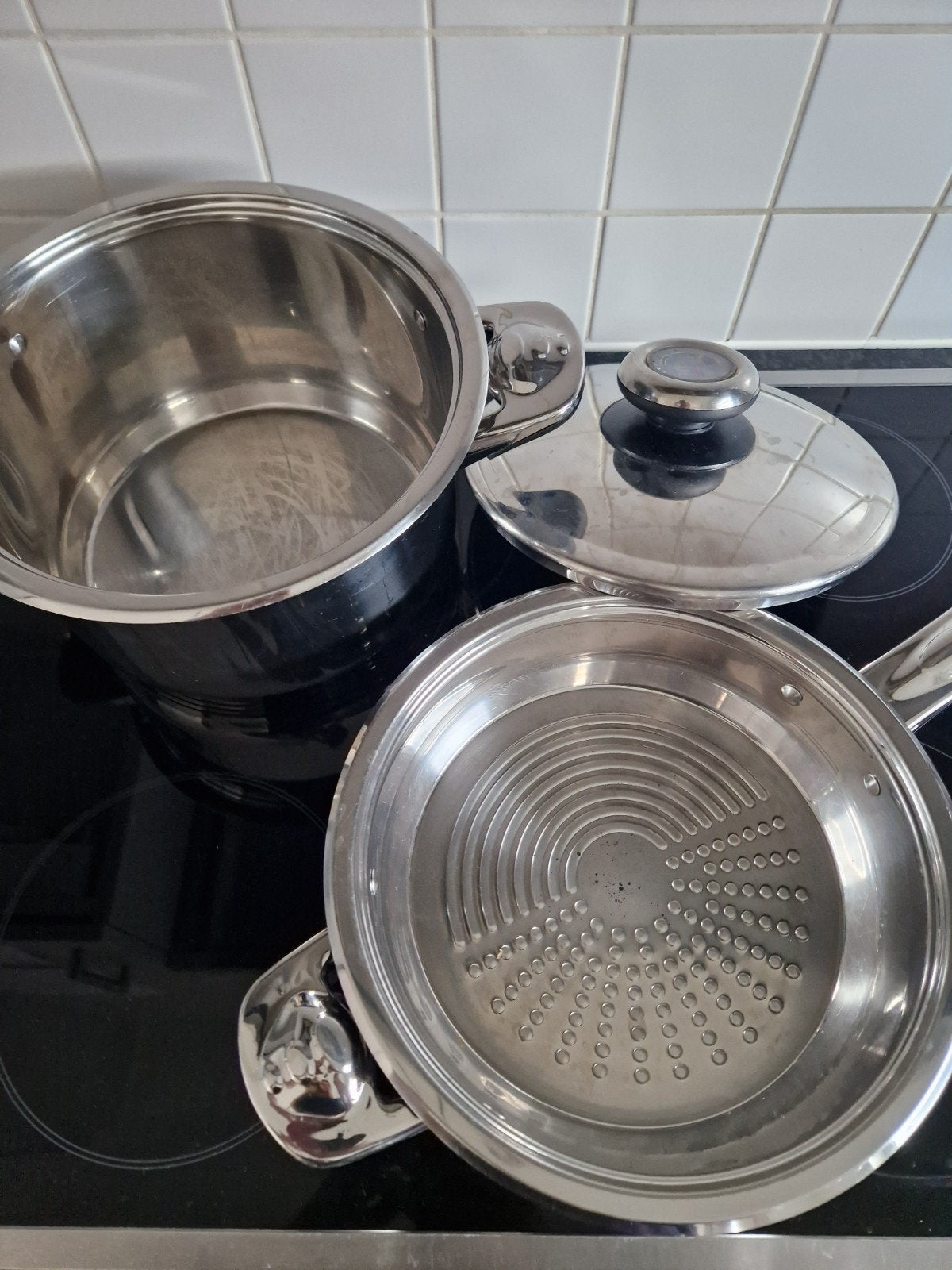 Grote braadpan en grootste kookpot van AMC set, Inox, Enlèvement, Utilisé, Cocotte