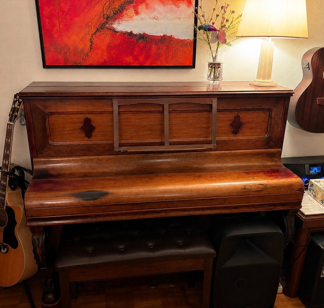 Antieke rechtopstaande piano Focké Fils Aîné Paris — Mahonie, Ophalen, Zo goed als nieuw, Piano