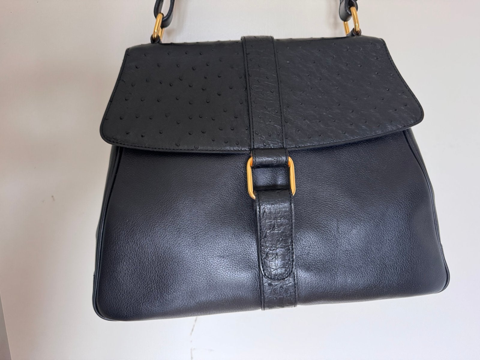 Delvaux - vintage model met flap uit struusvogelleder, Enlèvement, Comme neuf, Noir, Sac à main