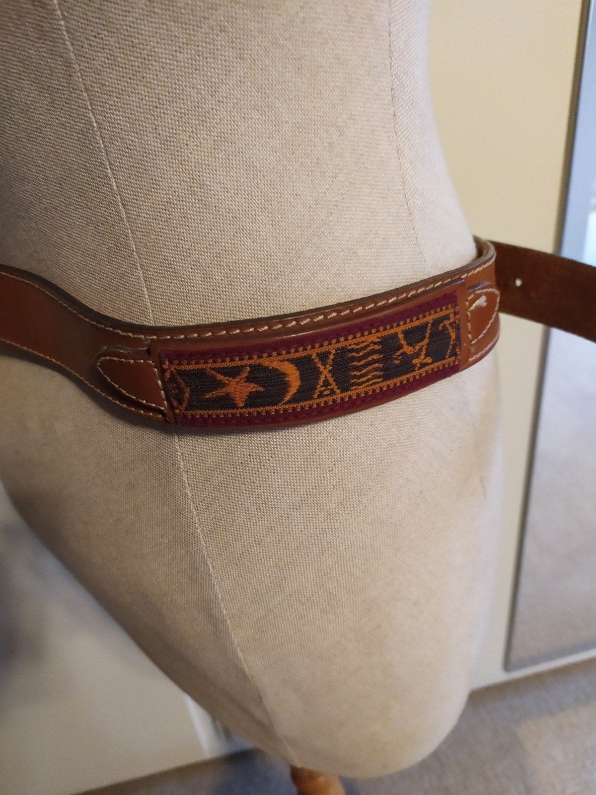 Bruine lederen riem unisex met accenten 100 cm, Ophalen of Verzenden