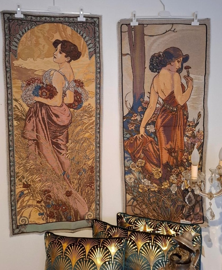 Art nouveau de vier jaargetijden Mucha wandtapijten, Ophalen of Verzenden