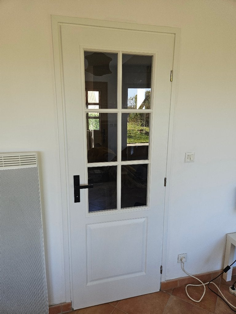 Porte intérieure en bois vitrée pré-peinte en blanc, Porte intérieure, Enlèvement, Moins de 80 cm, Bois
