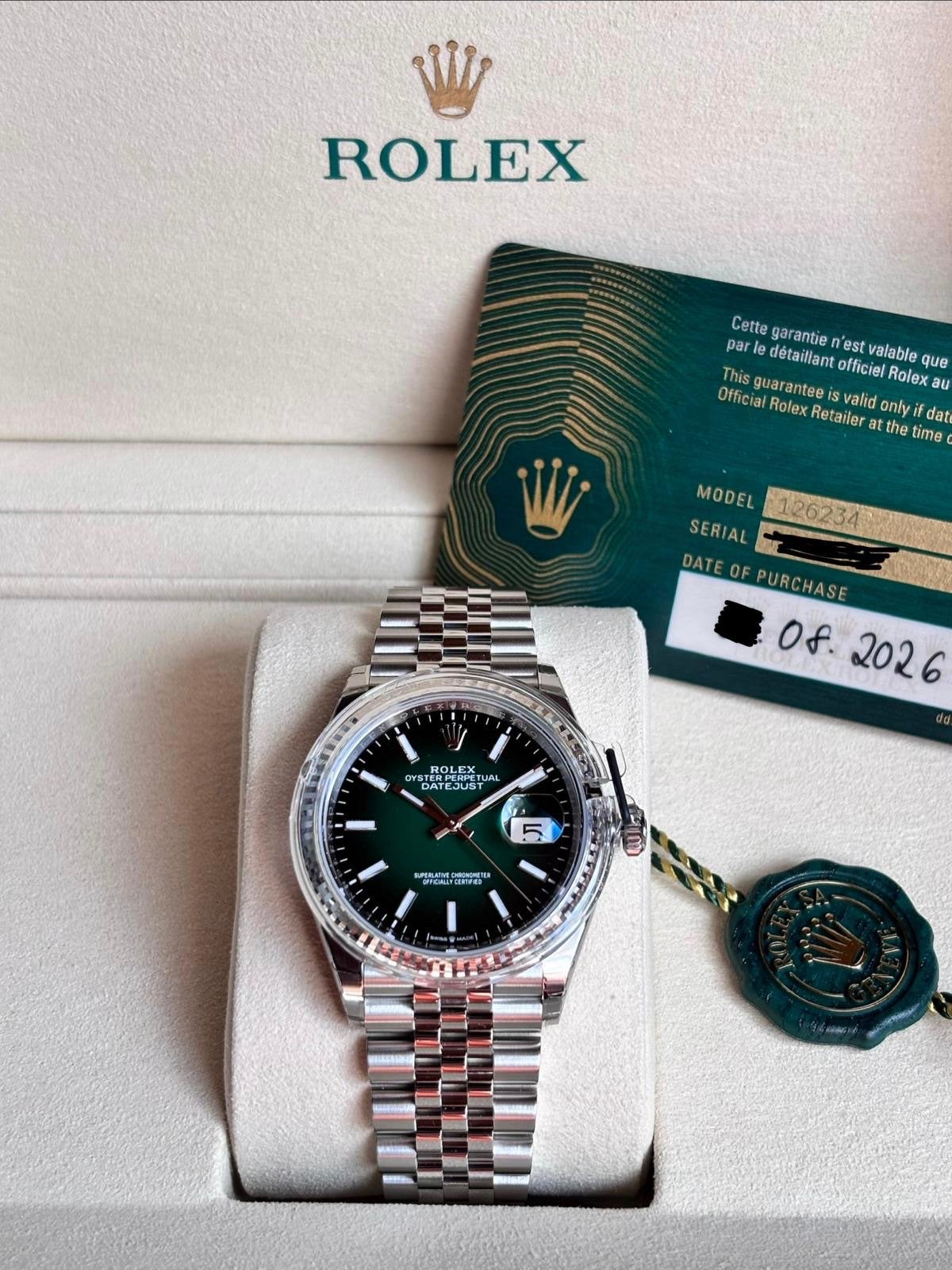 Rolex Datejust 36 „Green Ombre“ 126234 Fullset Nieuw, Handtassen en Accessoires, Horloges | Heren, Ophalen, Nieuw, Rolex