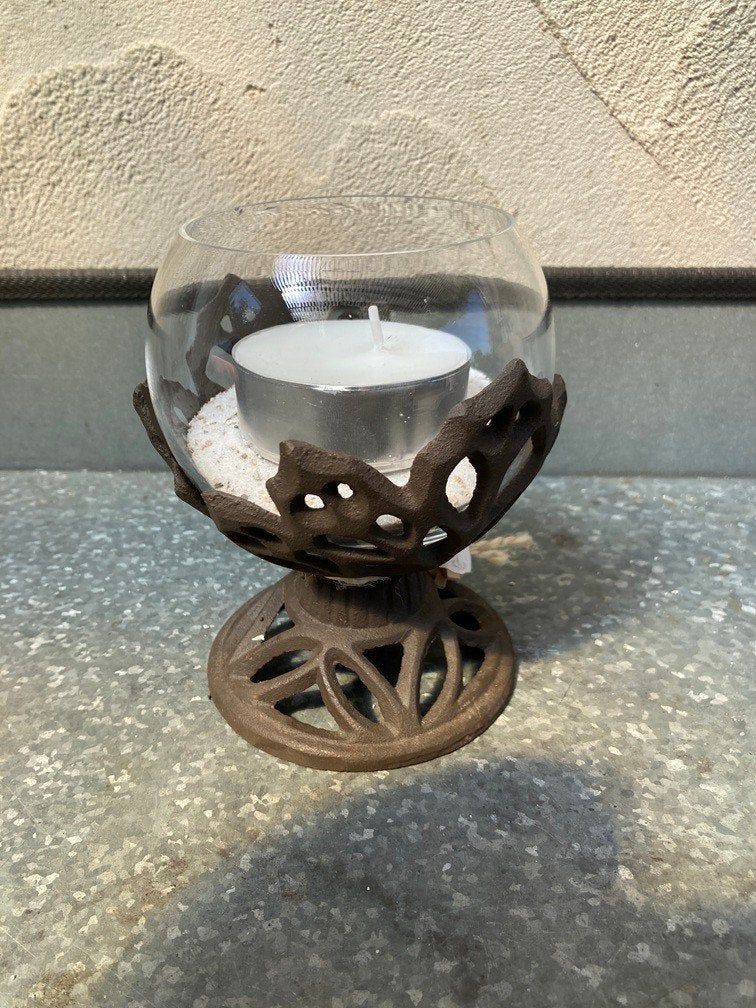 Bolhouder metaal voor waxinelichtje helder glas NIEUW, Bruin, 13 cm, Nieuw, Ophalen of Verzenden