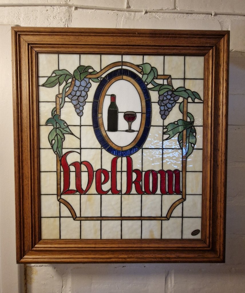 Unieke Vintage Glas-in-Lood Lichtbak 'Welkom' - handgemaakt, Ophalen