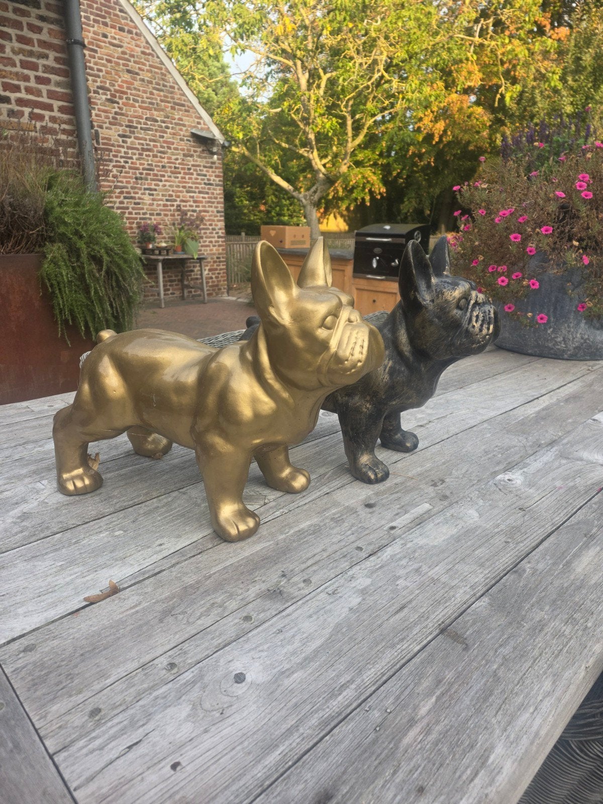 2 franse buldog beelden, Tuin en Terras, Ophalen, Kunststof