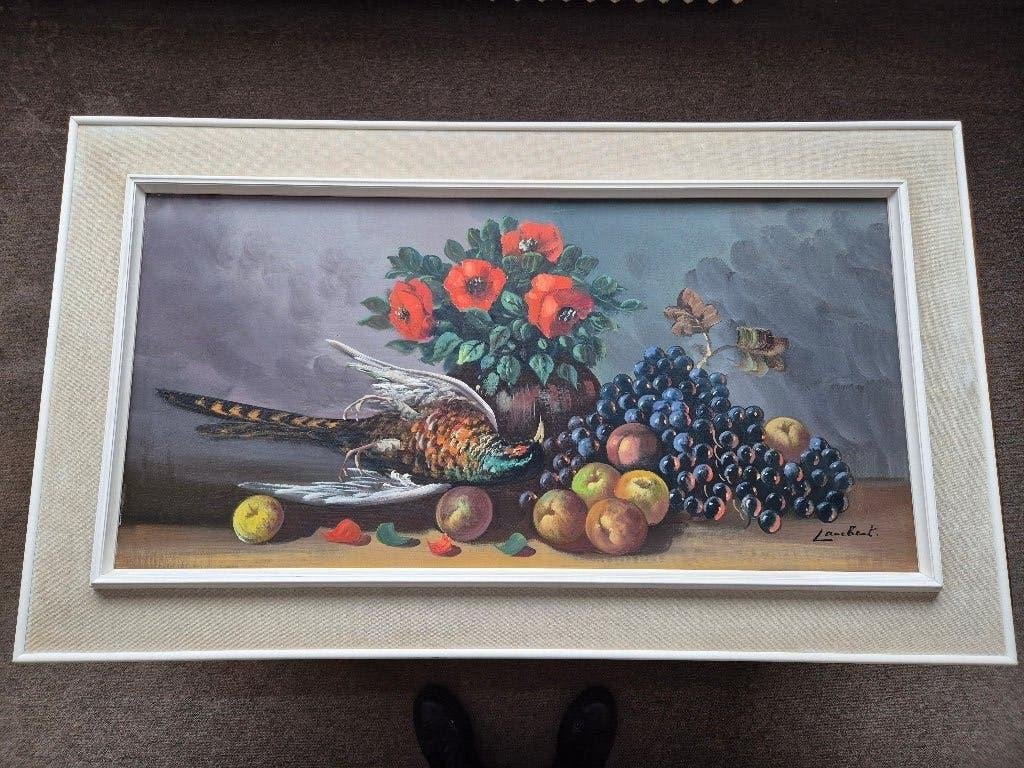 Stilleven, gesigneerd Lambert, Antiek en Kunst, Kunst | Schilderijen | Klassiek, Ophalen, Bijzondere lijst, Doek, Stilleven