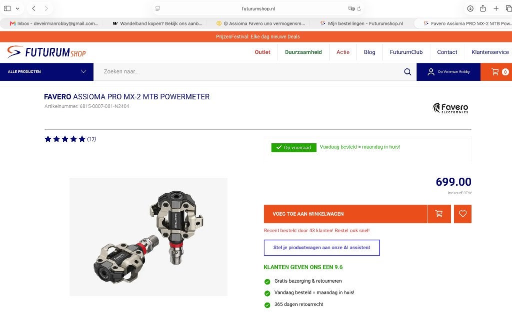 FAVERO ASSIOMA PRO MX-2 POWERMETER (DUO), Fietsen en Brommers, Crankstel of Pedalen, Gebruikt, Gravelbike, Ophalen of Verzenden