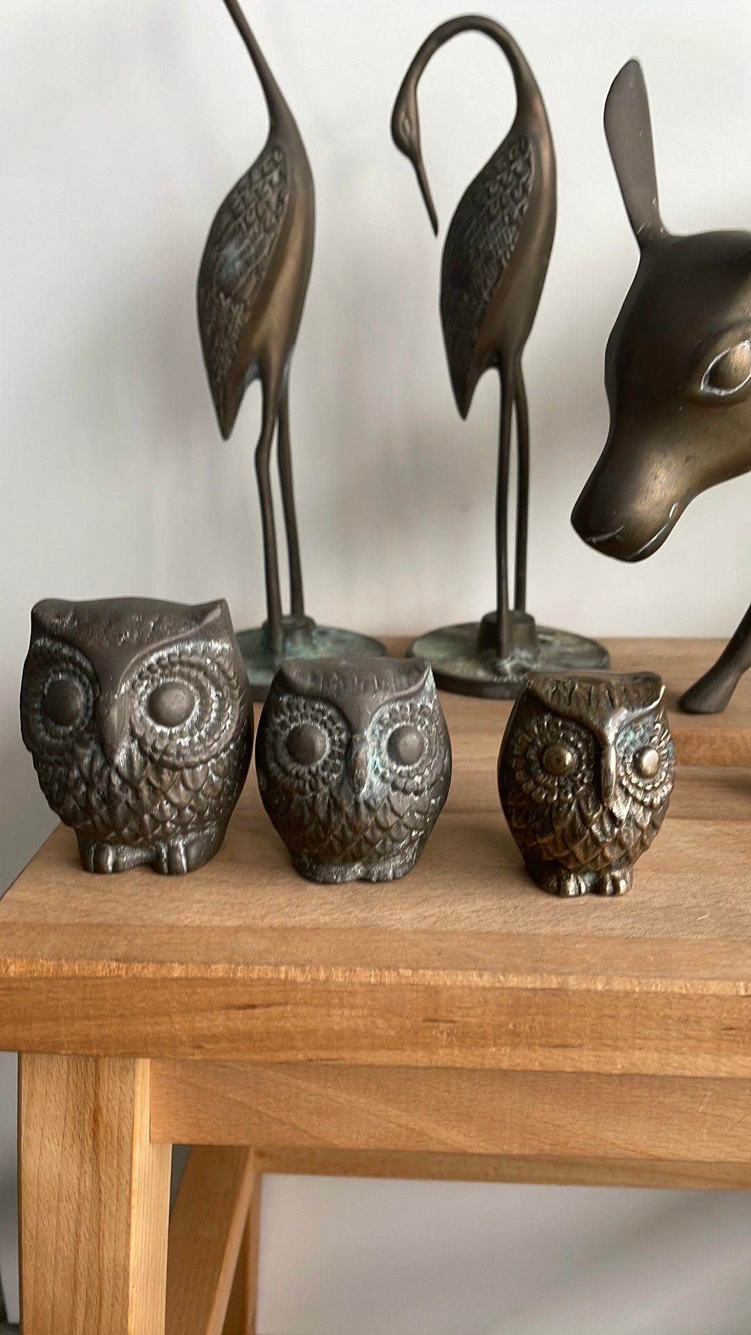 Massief messing beelden, hert, kraanvogels, uilen & zwanen, Antiek en Kunst, Ophalen of Verzenden, Brons