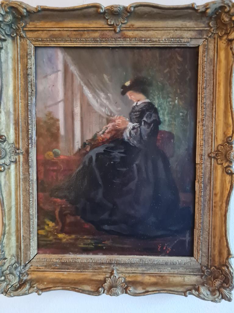Tableau XIXè/la couturière/signé/, Antiquités & Art, Art | Peinture | Classique, Envoi