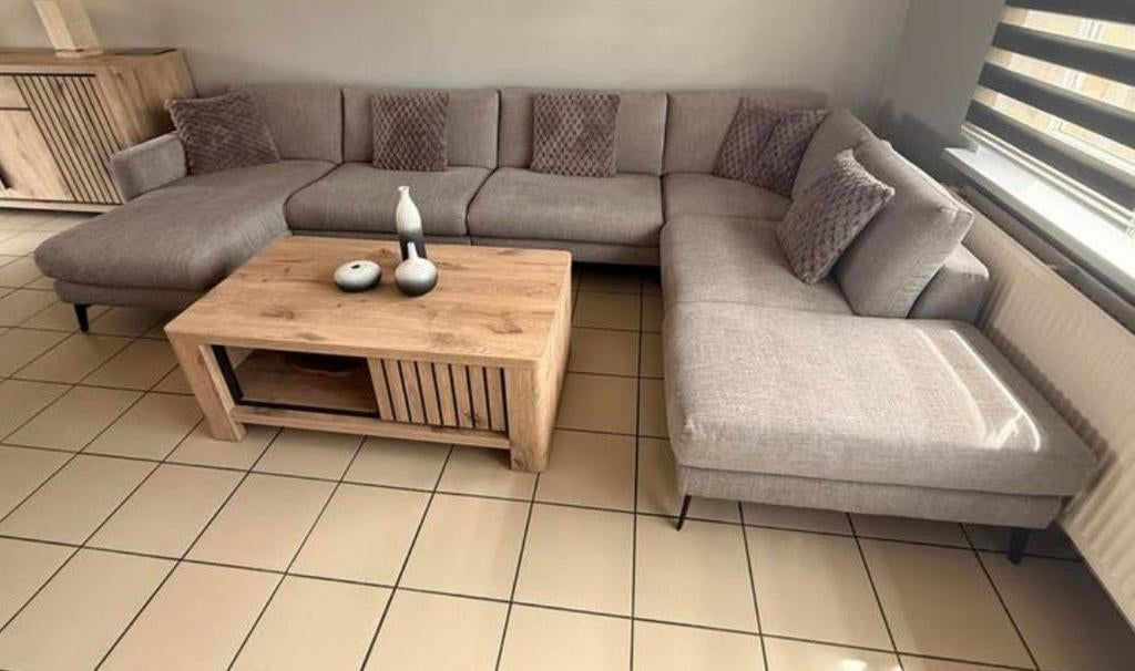 Stoffen U-zetel / Hoekzetel, beige/grijs, Huis en Inrichting, Ophalen