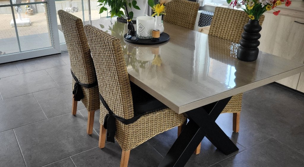 set met 4 stuks mooie kwalitatieve rieten stoelen, Osier ou Rotin, Comme neuf, Landelijk, Enlèvement