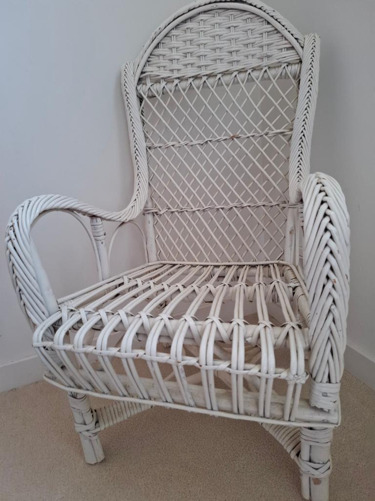 Vintage wit rieten kinderstoel, 70cm, Ophalen, Gebruikt, Overige typen