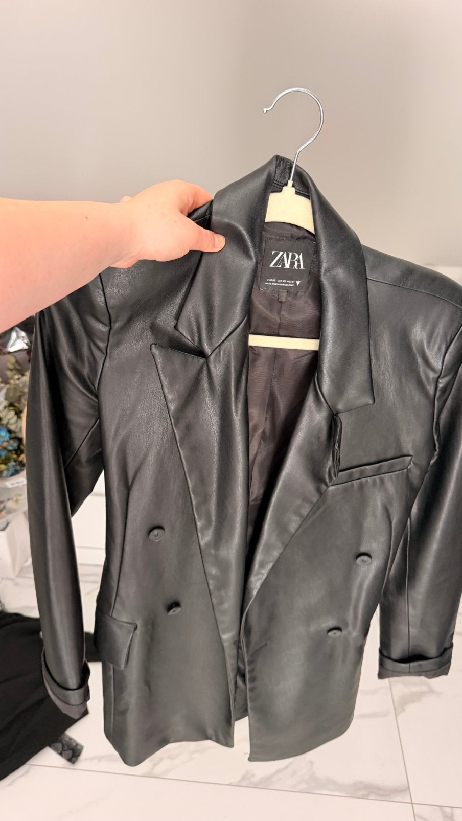 Blazer en cuir Zara XS (34), Comme neuf, Taille 34 (XS) ou plus petite, Manteau, Noir