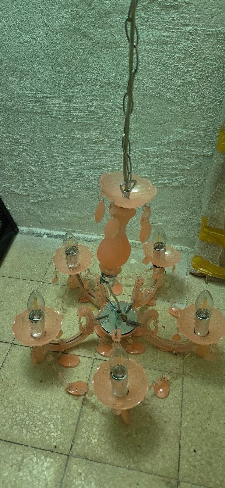 roze kroonluchter voor kinderkamer met LED lampen, Ophalen, Zo goed als nieuw, Kunststof