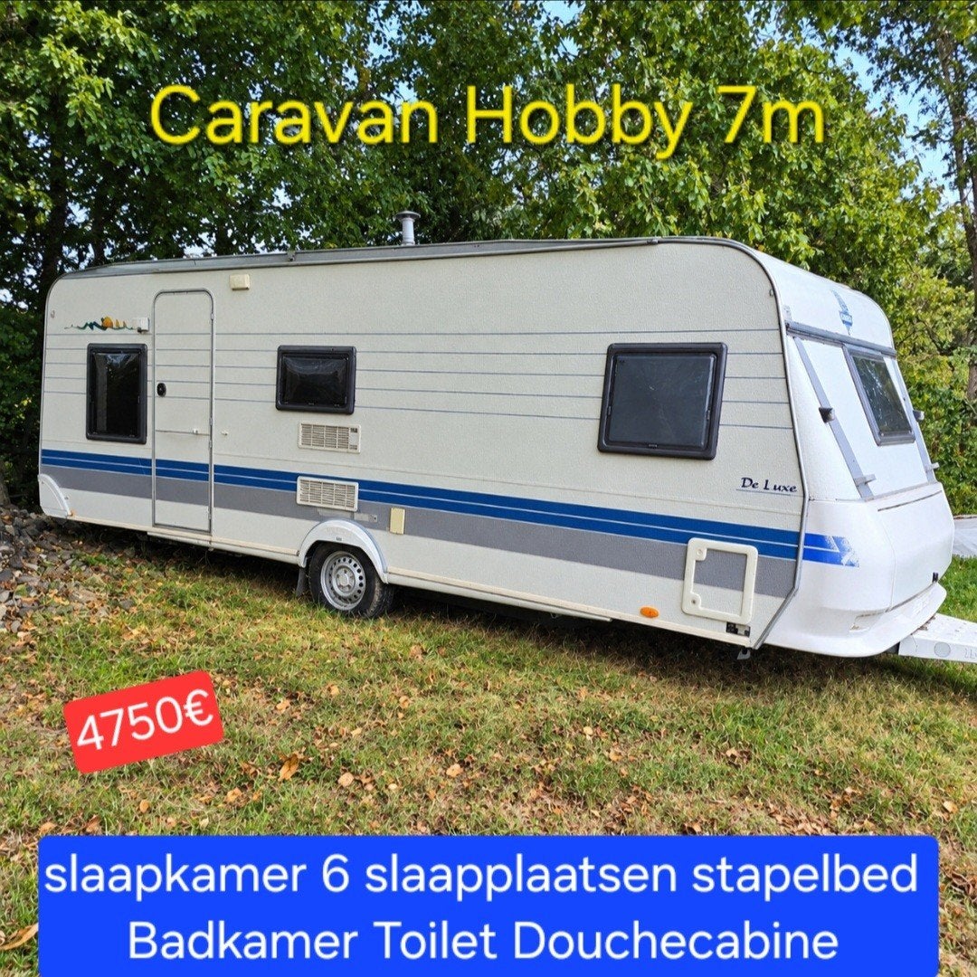 Caravan 7m Hobby 6 slaapplaatsen Badkamer Toilet Douchecabin, Caravans en Kamperen