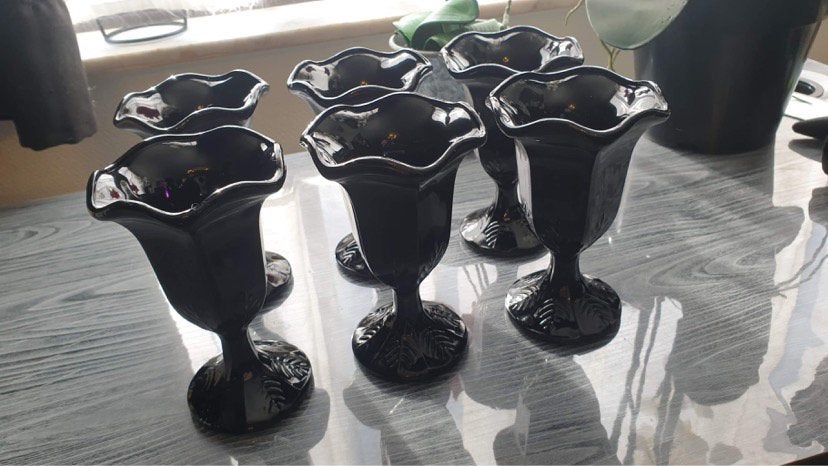 Set 6 zwarte ijsbekers Italiaans servies, Huis en Inrichting, Ophalen, Gebruikt