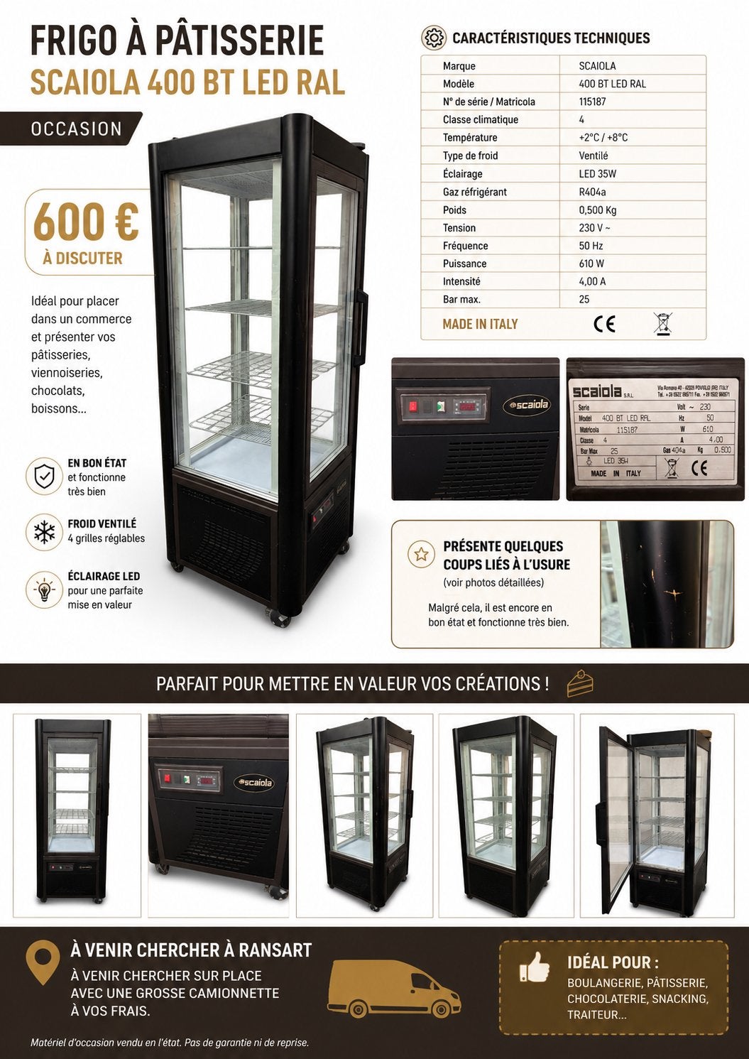 Scaiola 400 BT Led koelvitrine, Elektronische apparatuur, Vriezers en Diepvrieskisten, Gebruikt, Tussenbouw, Vrieskast, 160 cm of meer
