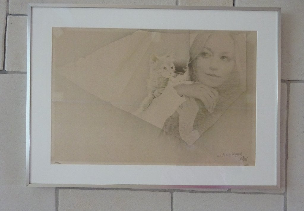 Pol Mara, Litho, 108/200, meisje met poes, 35 x 53 cm, Antiek en Kunst, Ophalen, Portret en Figuren, Gelimiteerde oplage, Lithografie