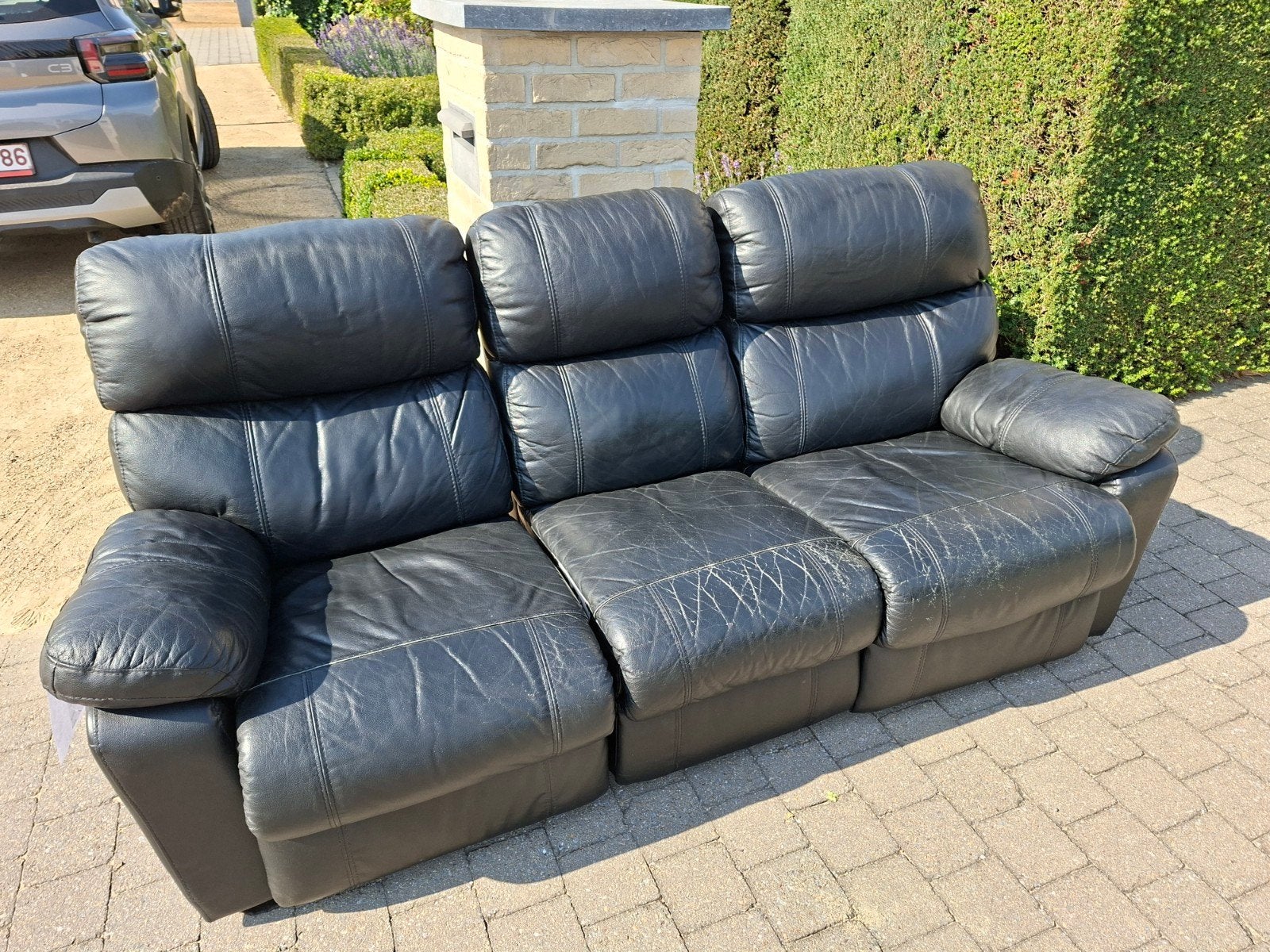 Lederen zetel 3 zit !, Ophalen, Gebruikt, Driepersoons, Leer