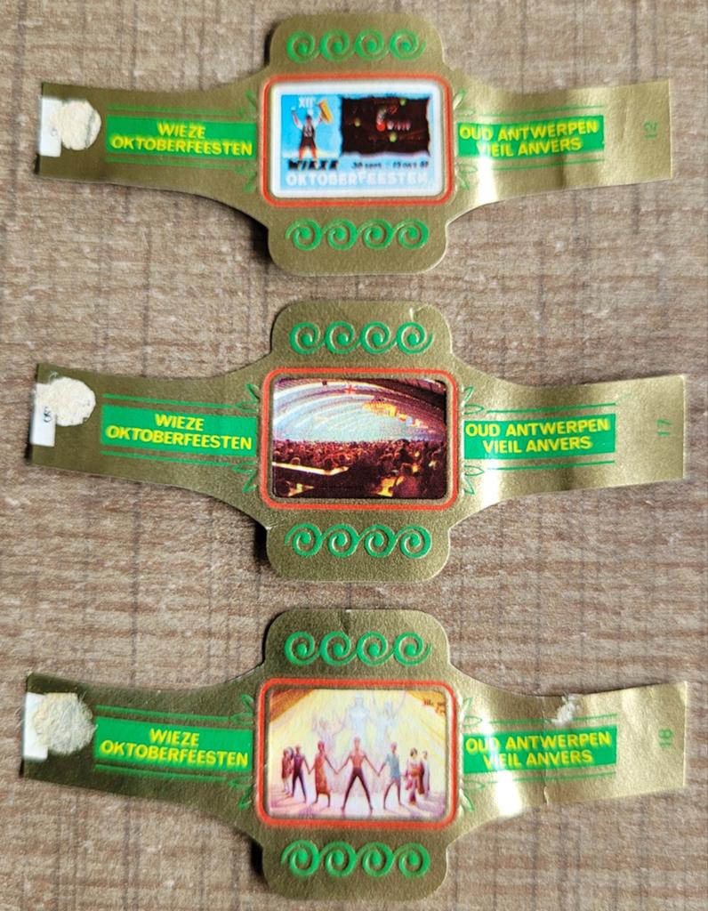 3 oude sigarenbandjes: Wieze Oktoberfeesten, Verzamelen, Ophalen of Verzenden, Gebruikt, Sigarenbandjes