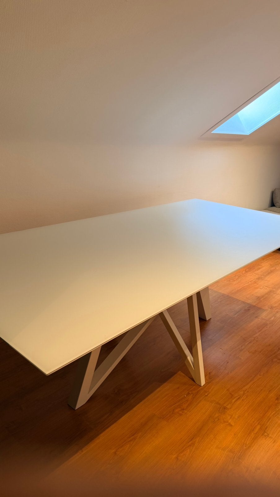 Eetkamertafel wit glas 220cm, Huis en Inrichting, Tafels | Eettafels, Ophalen, Zo goed als nieuw, Glas
