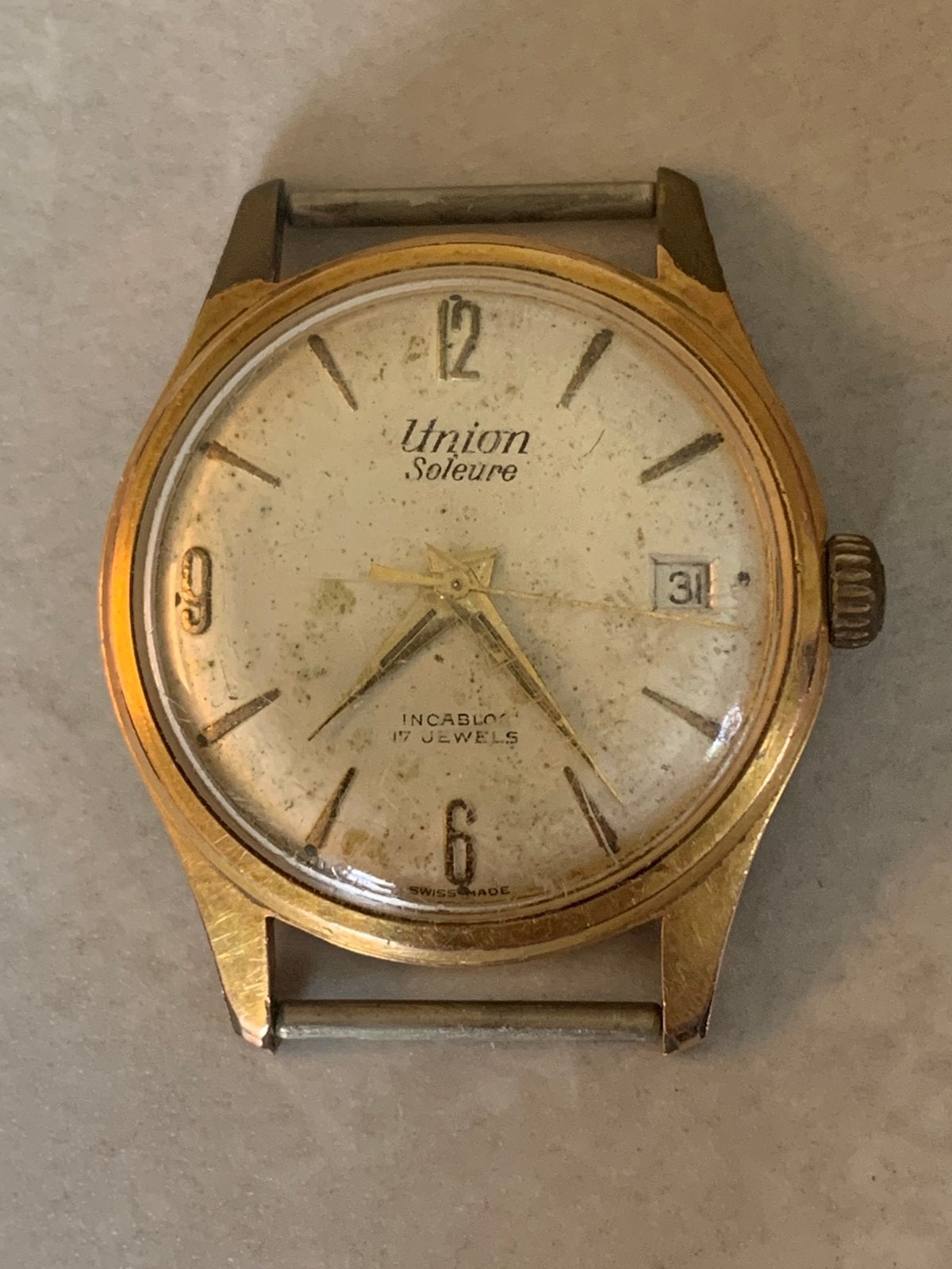 Vintage Union Soleure Incabloc 17 Jewels horloge, Bijoux, Sacs & Beauté, Montres | Hommes, Enlèvement ou Envoi