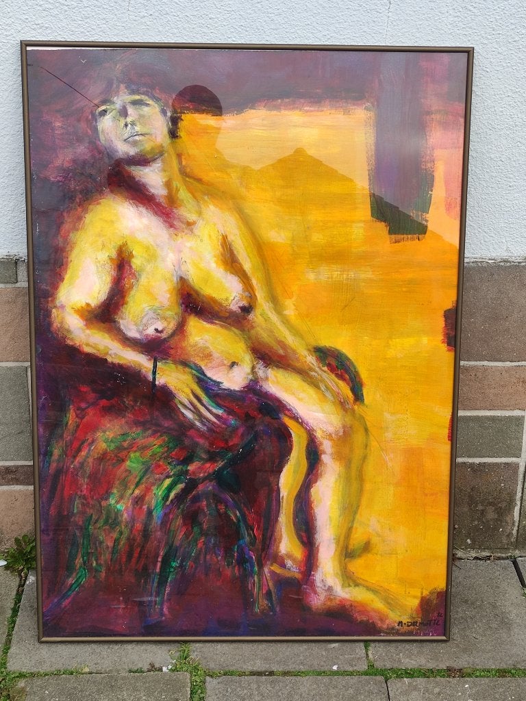 huile sur papier femme nue signe marcel delmotte, Enlèvement, Papier