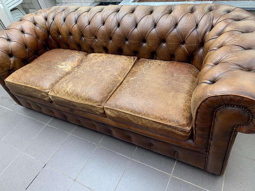 Chesterfield leder 3-zit, Ophalen, Gebruikt, Chesterfield, Driepersoons