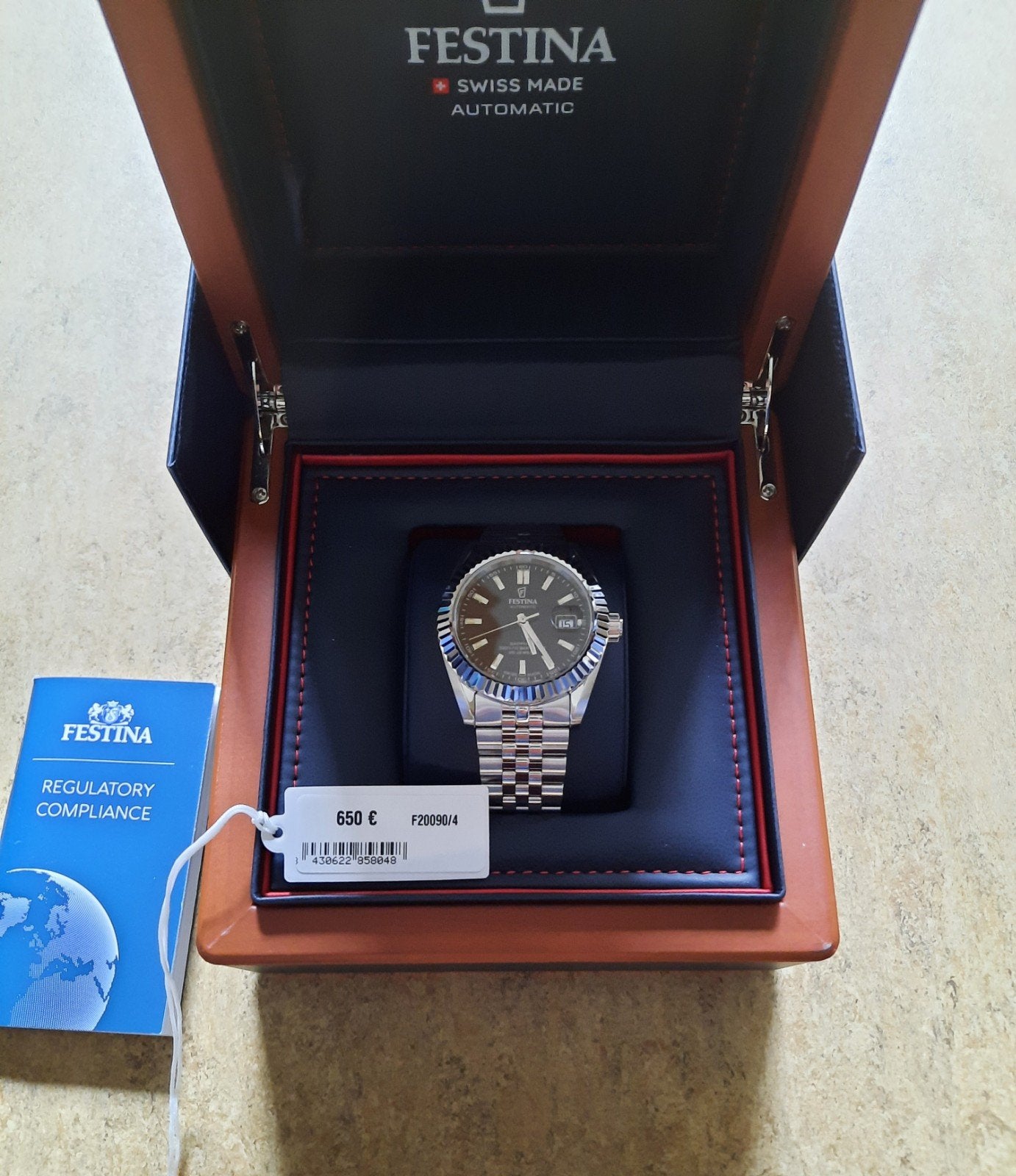 Splinternieuwe Festina Swiss Made horloge - automatic - info, Handtassen en Accessoires, Ophalen, Staal, Staal, Polshorloge