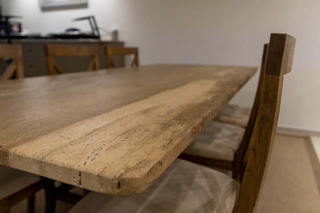 Eettafel (Travertin), Maison & Meubles, Tables | Tables à manger, Comme neuf, 50 à 100 cm, 150 à 200 cm, Cinq personnes ou plus