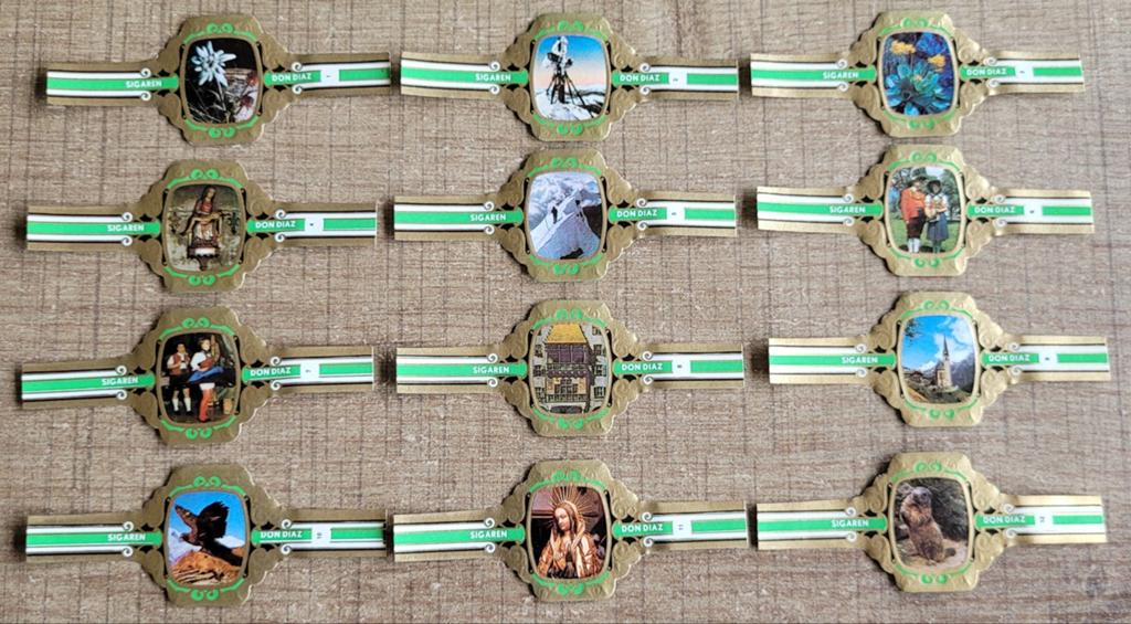 12 oude sigarenbandjes: Tirol, Enlèvement ou Envoi, Utilisé, Bagues de cigare
