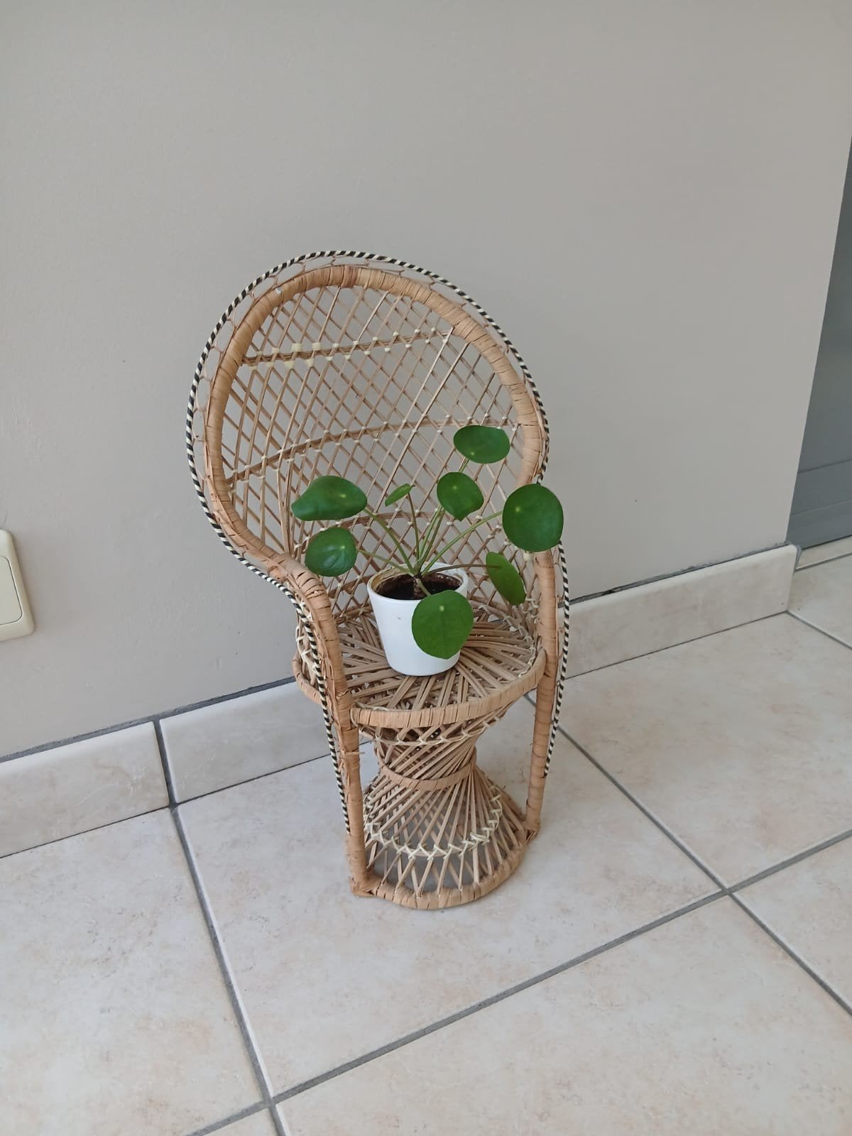 Vintage rieten plantenhouder, Huis en Inrichting, Ophalen