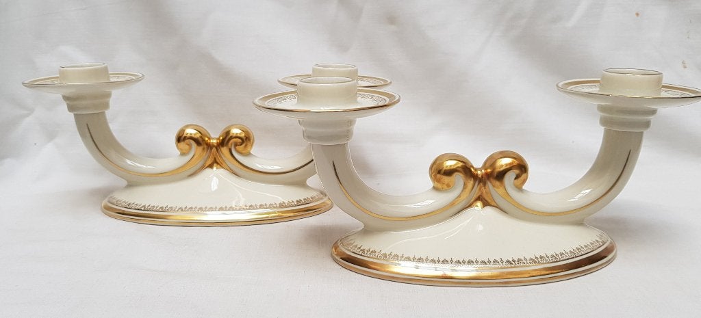 Paar porseleinen Art Deco tafelkandelaars., Ophalen of Verzenden, Overige materialen