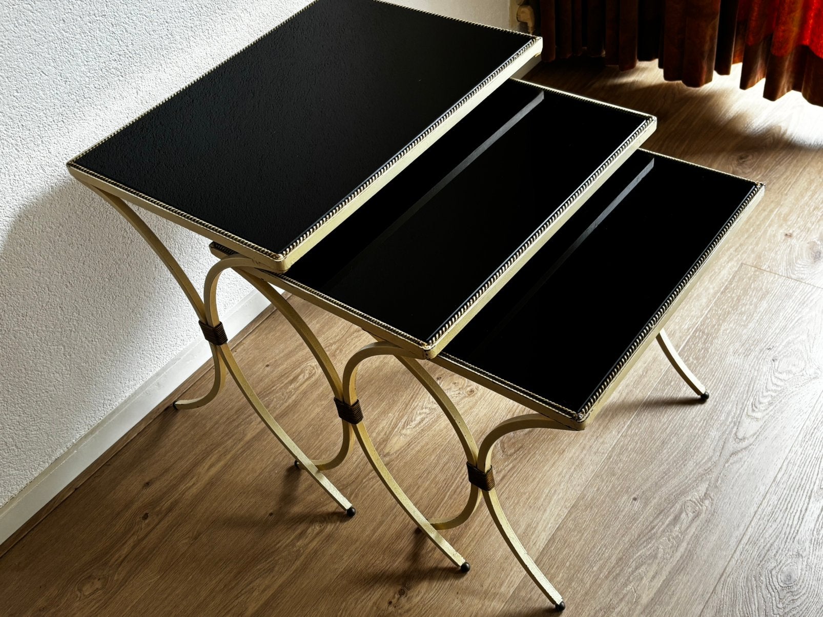 Vintage Hollywood Regency tafelset (Jaren 70), Ophalen, Gebruikt, Rechthoekig, Metaal of Aluminium