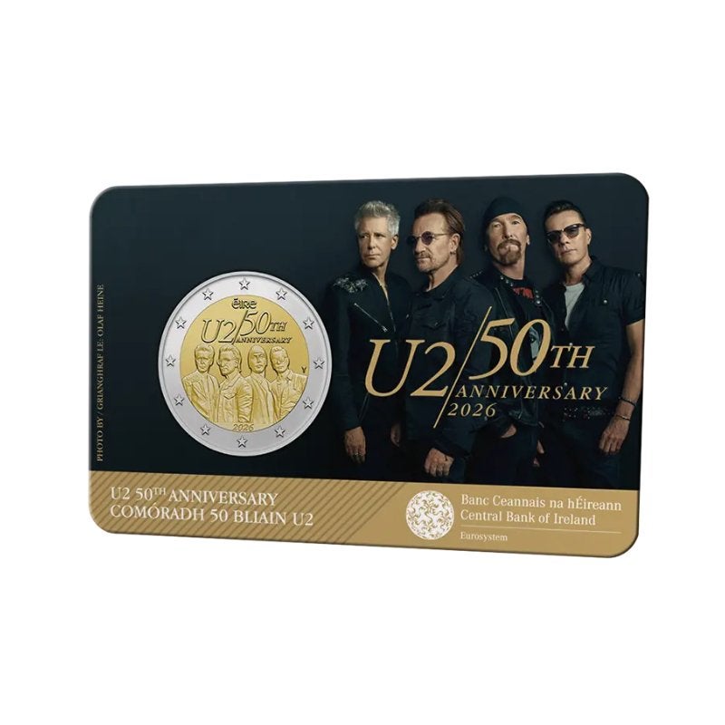 Ierland, de 2 Euro 2026 '50 jaar U2' in coincard., Ophalen of Verzenden, Ierland, 2 euro