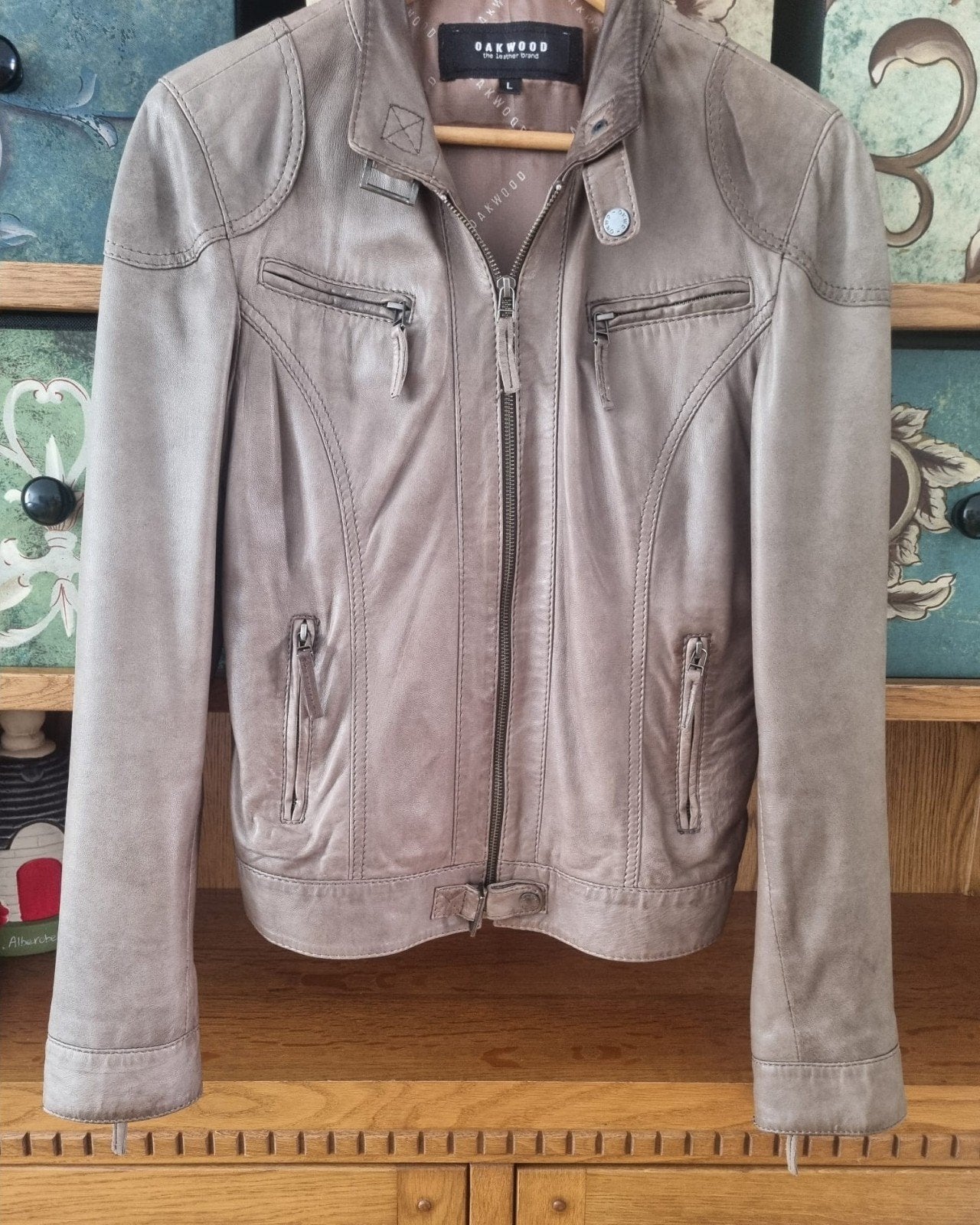 OAKWOOD Schapenleren Jas - Grijs/Taupe - Maat L, Kleding | Dames, Maat 42/44 (L), Ophalen of Verzenden, Oakwood, Grijs