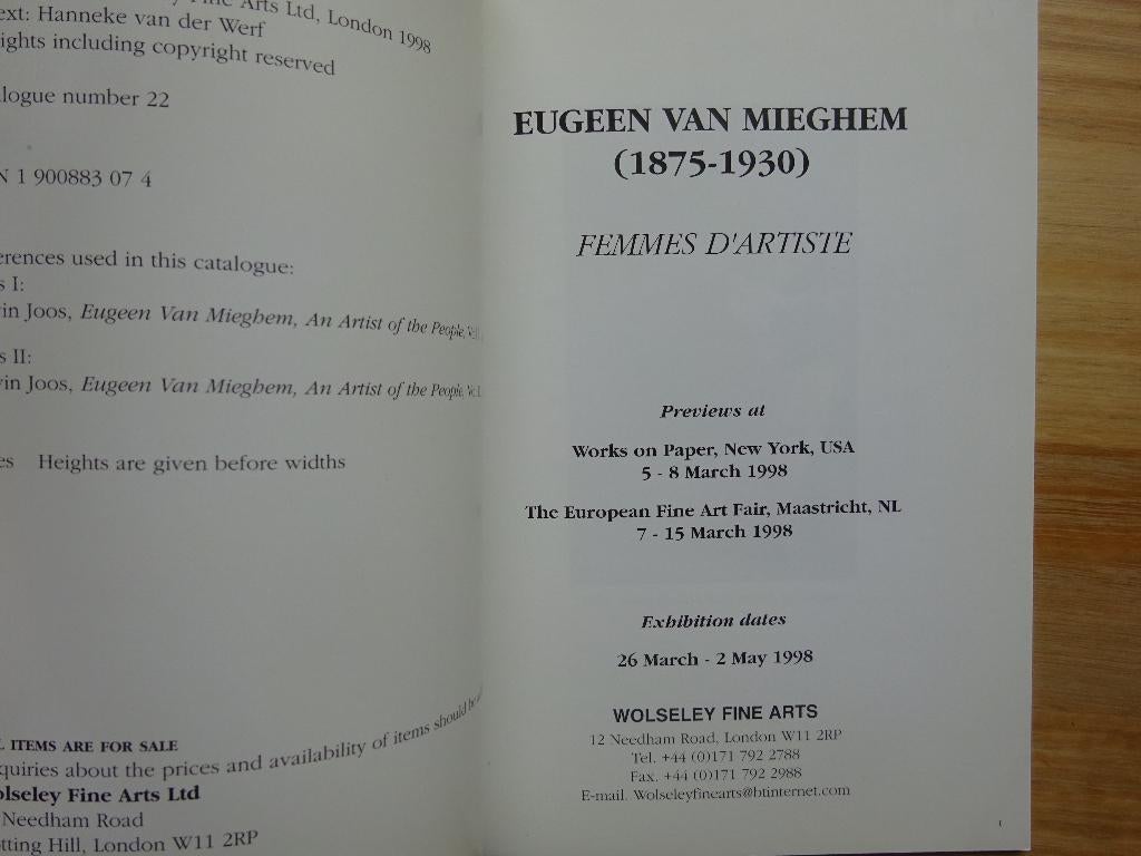 Eugeen Van Mieghem, Femmes d'artiste, Wolseley Arts, 1998, Boeken, Ophalen of Verzenden, Zo goed als nieuw, Schilder- en Tekenkunst