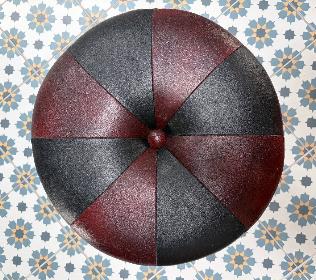 Vintage poef/voetenbank, Enlèvement ou Envoi, Rond, Synthétique, Moins de 50 cm
