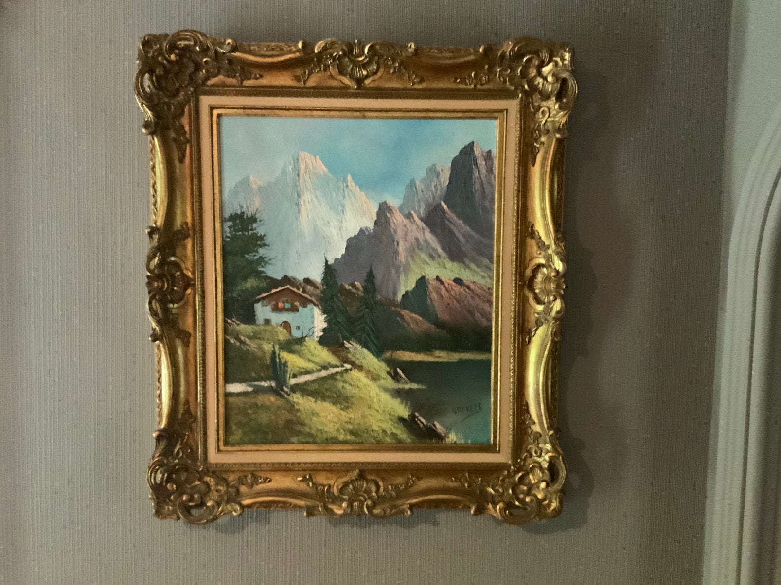 Schilderij “Berglandschap” van Verkerk, Antiek en Kunst, Ophalen, Olieverf, Landschap