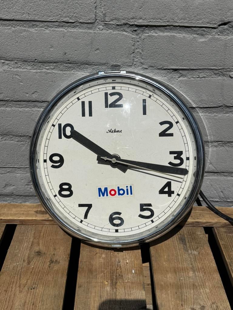 Mobil oude reclame klok, Ophalen of Verzenden, Gebruikt, Gebruiksvoorwerp
