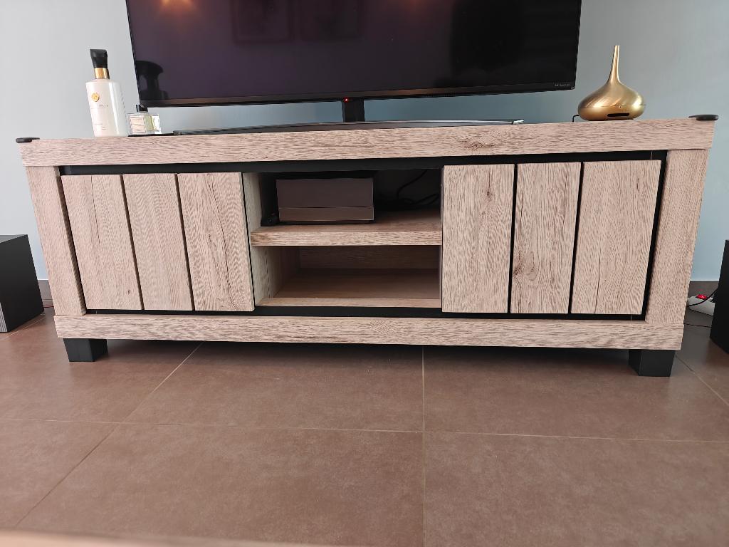 Meuble TV - Eureka 145 cm - chêne naturel et noir, 25 à 50 cm, Natural oak & black, Moins de 100 cm, 100 à 150 cm
