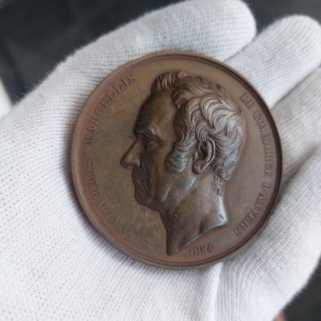 Medaille / België / L. WIENER F. / 1854 / Antwerp. / 1854, Ophalen of Verzenden, Brons