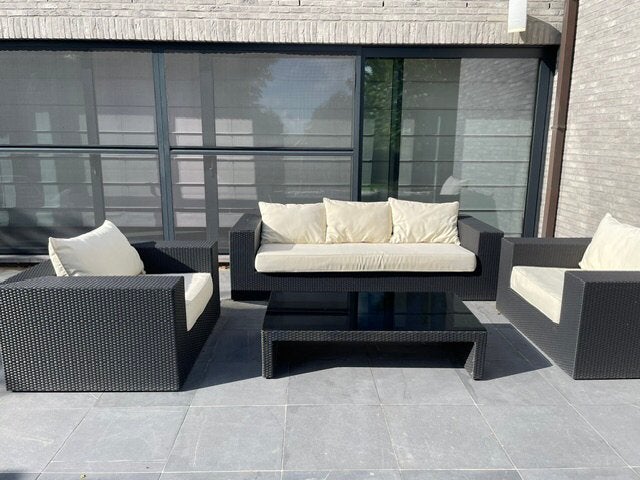 Grote wicker lounge met 3 bijzet tafels, Ophalen, Zo goed als nieuw, Wicker