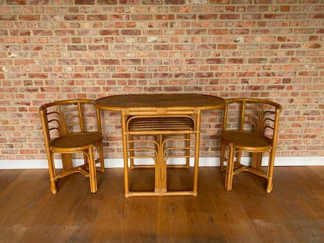 Vintage boho rotan stoelen en tafel, bistroset, Enlèvement
