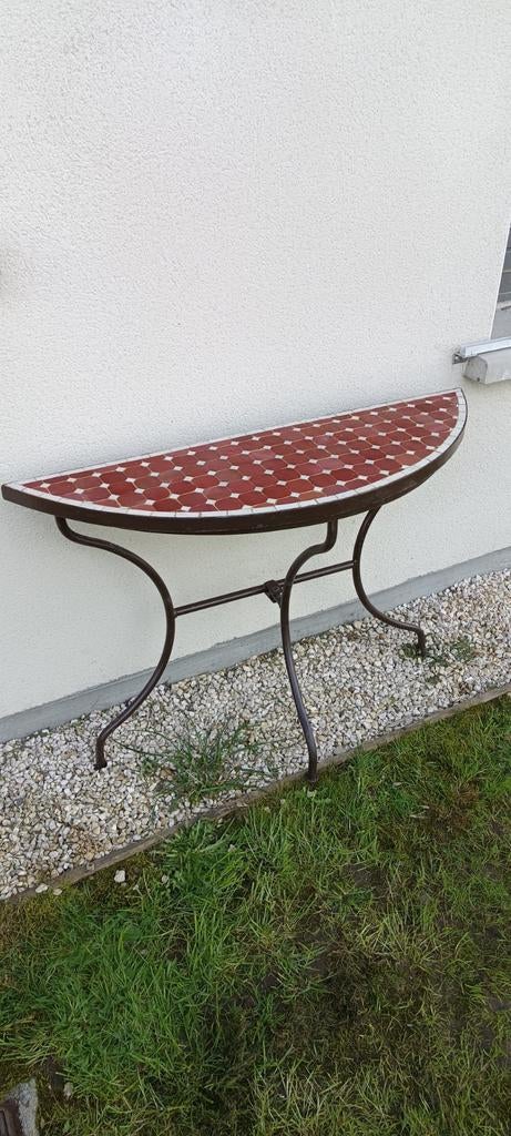 Très belle table demi lune en mosaïque et fer, Enlèvement ou Envoi