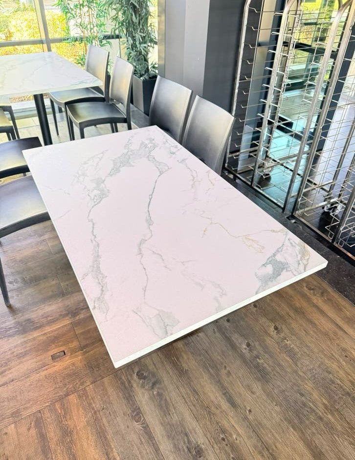 Table à manger 12 pièces aspect marbre blanc 120x70cm, 100 à 150 cm, Autres essences de bois, Cinq personnes ou plus, Enlèvement